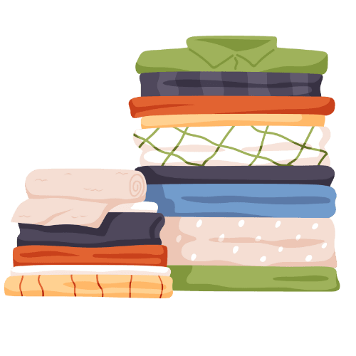 An image showing a neatly stacked pile of clothes for donation.