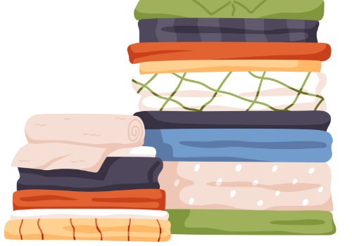 An image showing a neatly stacked pile of clothes for donation.